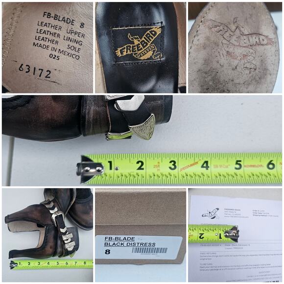Distressed Ankle Bootie FreeBird Steven Blade Size 8 Black Brown Leather Buckle - Picture 7 of 16